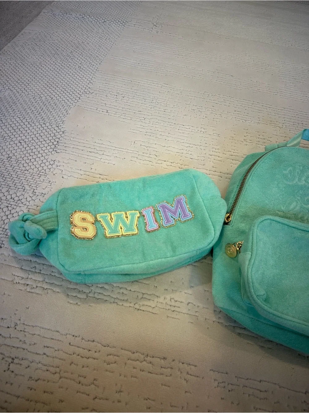 Stoney Clover Lane Mint Green Plush Backpack & Swim Pouch Set